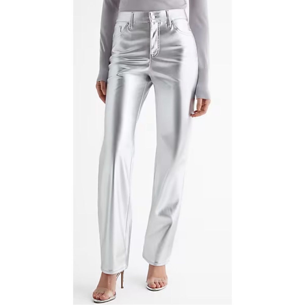 Express Silver Metallic Straight Leg NWT| High Rise Statement Denim